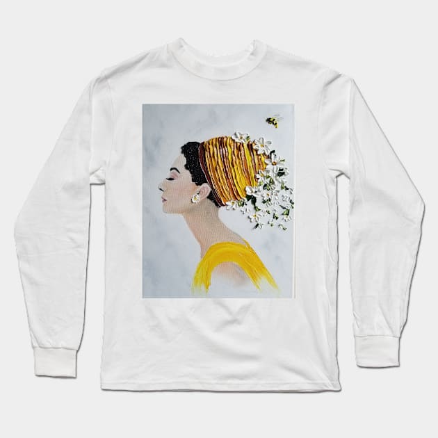 Bee Hive Textured Portrait with Daisys Long Sleeve T-Shirt by roxanegabriel